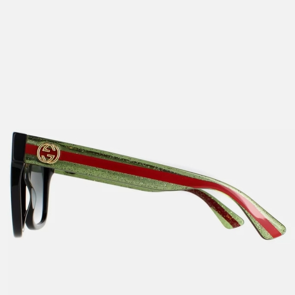 Authentic Gucci Square Sunglasses Glitter Green and Red Rim - Picture 2 of 7